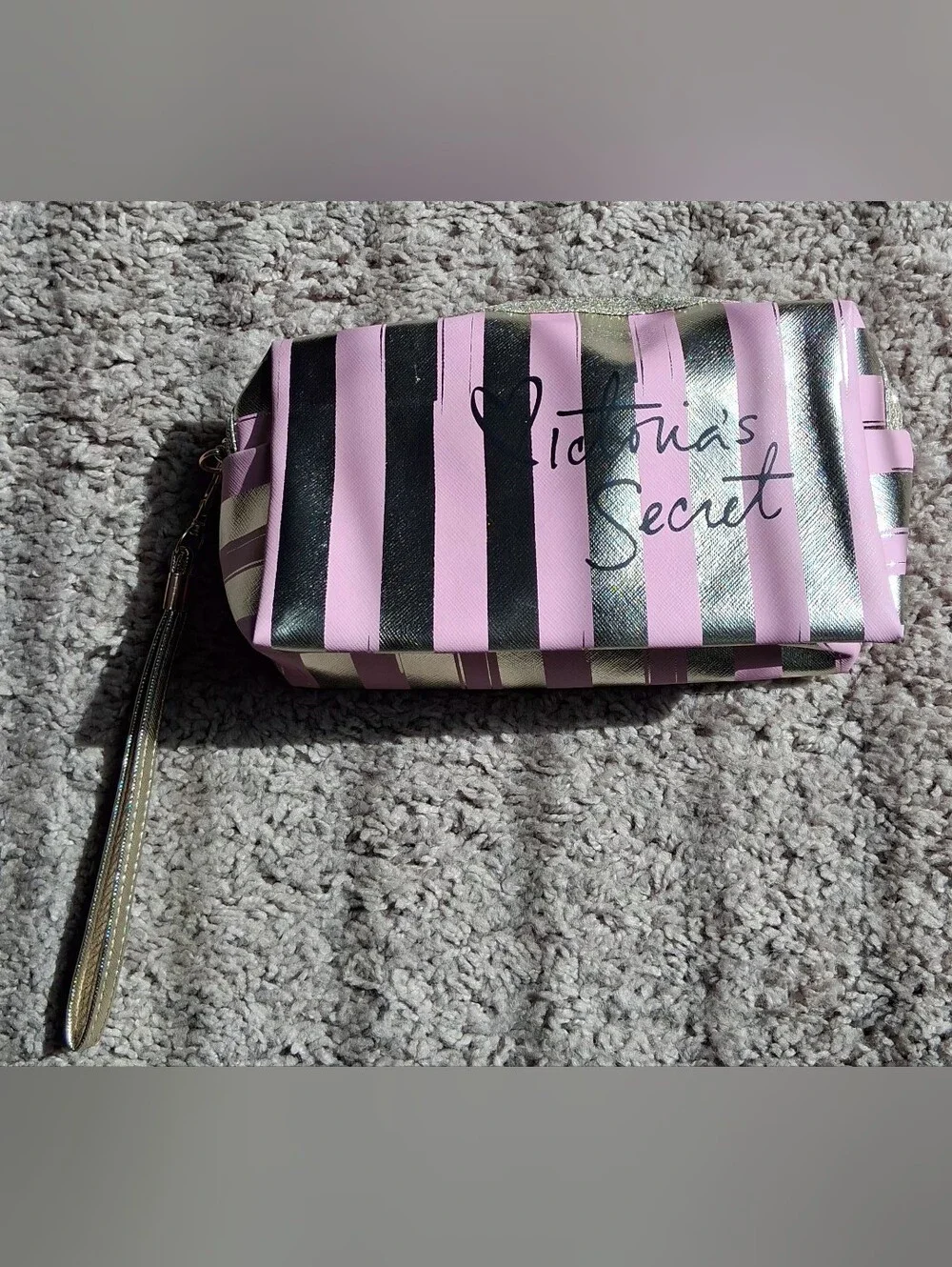 Pink & Gold Striped Cosmetic Wristlet